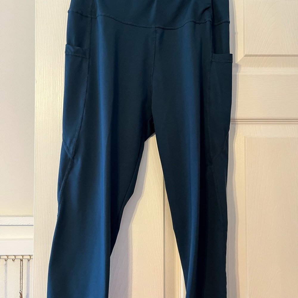Dark Teal Blue High-Waisted, Cropped Leggings